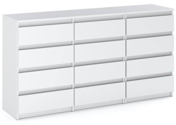 STIV Möbel | Komoda s 12 zásuvkami (8+4) | Bílý Mat | 180 cm | moderní & bez úchytek | Lonice & Obývací pokoj