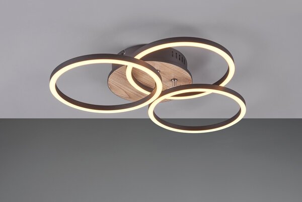 Trio R62823135 LED stropnice Circle 1x27W | 3200lm | 2700-6000K | IP20 - integrovaný stmívač, nastavitelná barva světla, funkce nočního světla, dálkové ovládání, variabilně otočná konstrukce, 3 úrovně stmívání pomocí vypínače, imitace dřeva