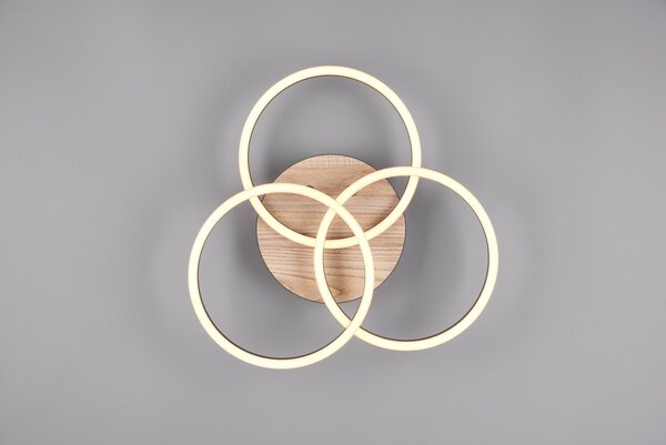 Trio R62823135 LED stropnice Circle 1x27W | 3200lm | 2700-6000K | IP20 - integrovaný stmívač, nastavitelná barva světla, funkce nočního světla, dálkové ovládání, variabilně otočná konstrukce, 3 úrovně stmívání pomocí vypínače, imitace dřeva
