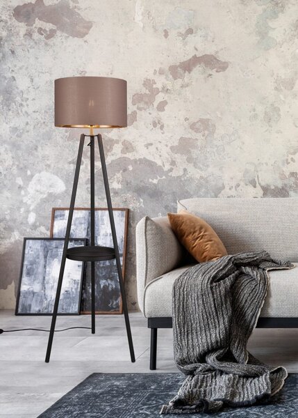 Trio R41561032 stojací lampa Colette 1x60W | E27 | IP20 - nožní spínač, látkové stínidlo, černá matná/taupe