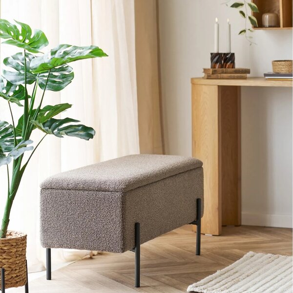 Nordic Living Hnědá bouclé lavice Bradford 95 cm