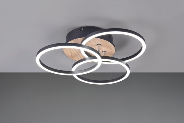 Trio R62823135 LED stropnice Circle 1x27W | 3200lm | 2700-6000K | IP20 - integrovaný stmívač, nastavitelná barva světla, funkce nočního světla, dálkové ovládání, variabilně otočná konstrukce, 3 úrovně stmívání pomocí vypínače, imitace dřeva