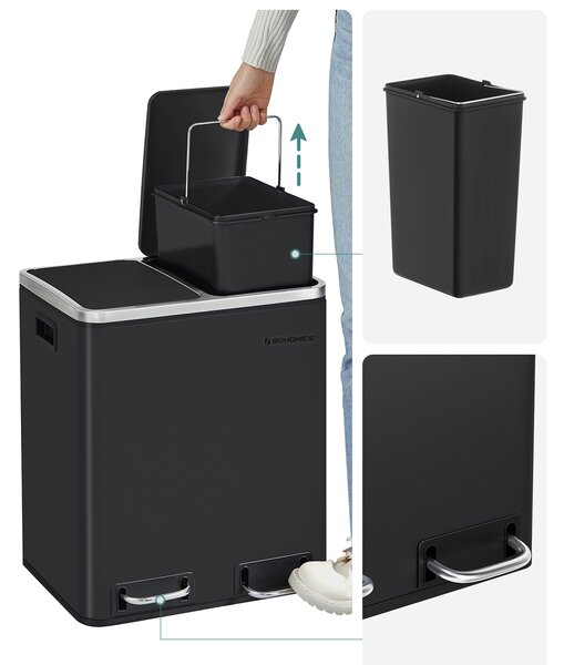 SONGMICS Odpadkový koš Rubax 2x15 L černý
