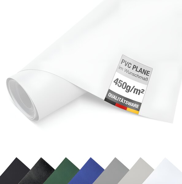 PVC plachta, plachta pro nákladní automobily, 450g/m², plachta, ochranná plachta, plachta na metry - BEZ oek - (3m x 17m, bílá RAL9010)