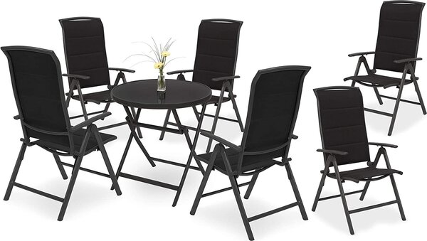 BRUBAKER Zahradní sedací souprava Milano - 1 sklenný rozkládací stl kulatý 70 cm Ø se 6 idlemi s vysokým opradlem - hliník - odolný proti povtrnostním vlivm - antracitová barva