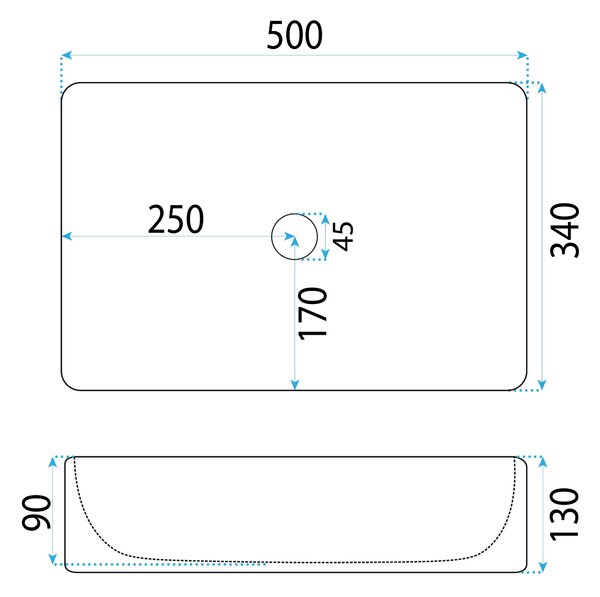 Rea Fiorella, umyvadlo na desku 505x345x130mm, bílá lesklá, REA-U6621
