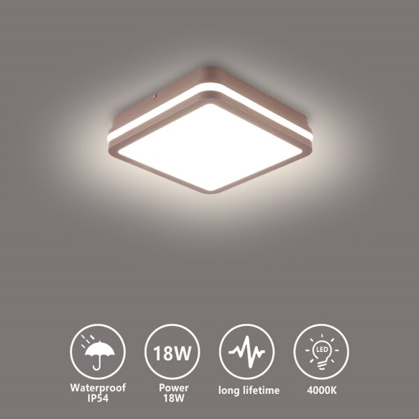 Brilagi -LED Venkovní stropní svítidlo BENE LED/18W/230V 21,5x21,5 cm hnědá IP54