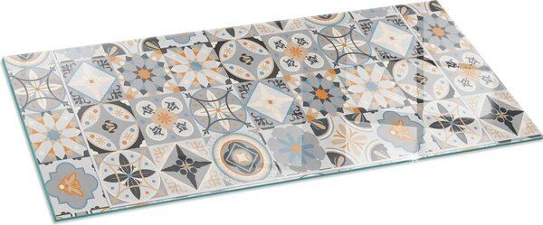 Sklenný podlahový panel 125x50 cm - Krbový panel ze skla - Krbový panel ze skla - Ochranné sklo - Ochranný panel proti jiskrám - Sklenný podlahový panel proti ohni - Tepelná ochrana - Ochrana podlahy ze skla - Mozaikový vzor v dladicích