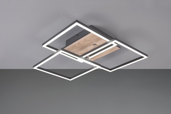 Trio R62883135 LED stropní svítidlo Mobile 1x27W | 3200lm | 2700-6000K | IP20 - integrovaný stmívač, nastavitelná barva světla, funkce nočního světla, dálkové ovládání, variabilně otočná konstrukce, 3 úrovně stmívání pomocí vypínače, imitace dřeva