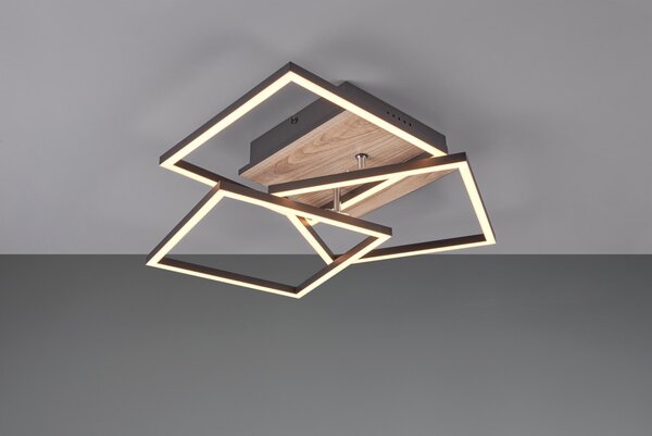 Trio R62883135 LED stropní svítidlo Mobile 1x27W | 3200lm | 2700-6000K | IP20 - integrovaný stmívač, nastavitelná barva světla, funkce nočního světla, dálkové ovládání, variabilně otočná konstrukce, 3 úrovně stmívání pomocí vypínače, imitace dřeva