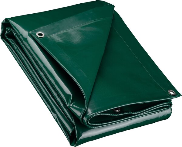 Nepromokavá plachta Wiltec tmav zelená, nepromokavá plachta s oky 5 x 8 m, polyesterová plachta 650 g/m², zahradní plachta odolná proti UV záení, robustní ochranná plachta s PVC vrstvou
