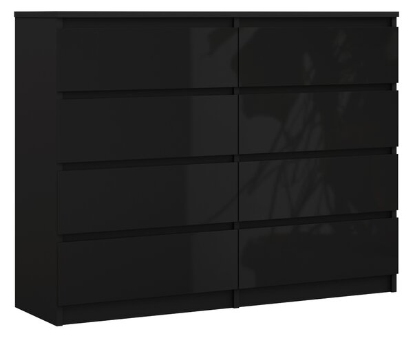 Komoda 8 zásuvek, barva: matná černá / černý lesk, 120 x 101 x 39 cm