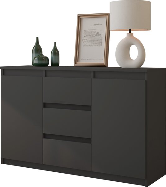 FURNICA - MIKEL - Komoda se 3 zásuvkami a 2 dvíky - antracitov edá V75cm 120cm H35cm