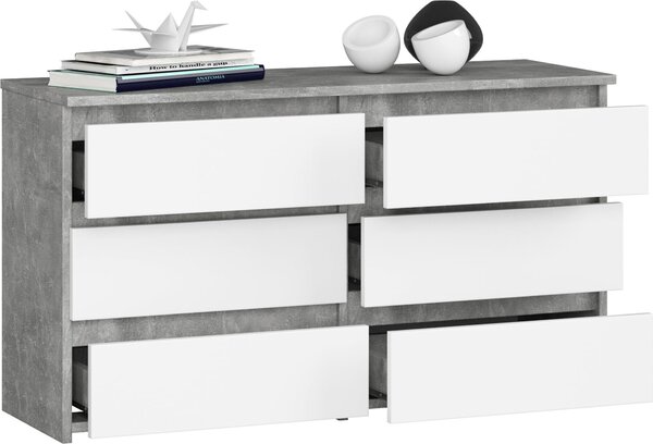 BDW, komoda, 6 zásuvek, 100x57, skí, píborník, beton / bílá