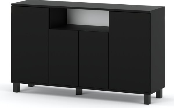 STIV Möbel | Komoda 140x35x80 cm erný Mat | 4 dvíka | Obývací pokoj Lonice | 9 polic | Moderní design