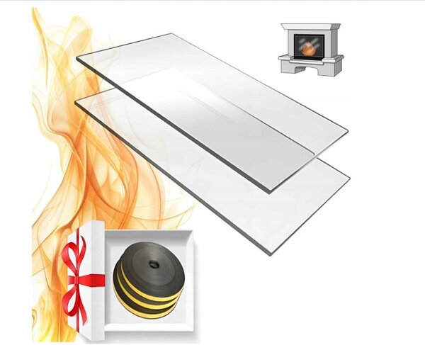Krbové sklo 410x310mm Sklo na kamna Sklo na krb Tepeln odolné sklo o tlouce 4 mm Sklenný prhledový panel na krb 41x31cm