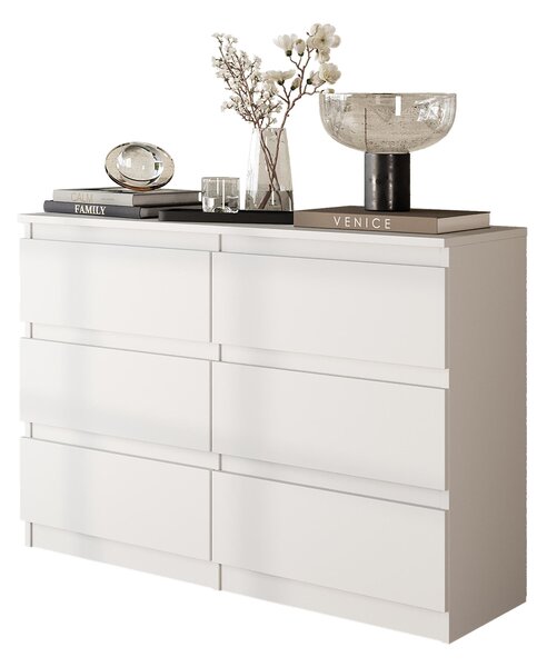 Komoda / píborník se 6 zásuvkami - bílá matná V71cm 100cm H33cm