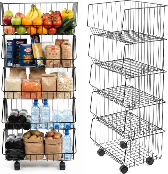 Mobilní kuchyská skíka 99 cm, skíka na kolekách, 5 ko, koupelnová police