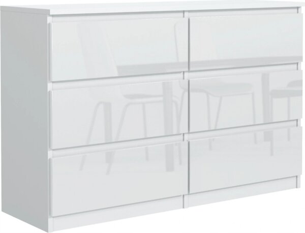 Komoda 6 120 cm - se 6 zásuvkami v bílé barv / bílý vysoký lesk / rzné barvy a velikosti, 120 x 78 x 39 cm
