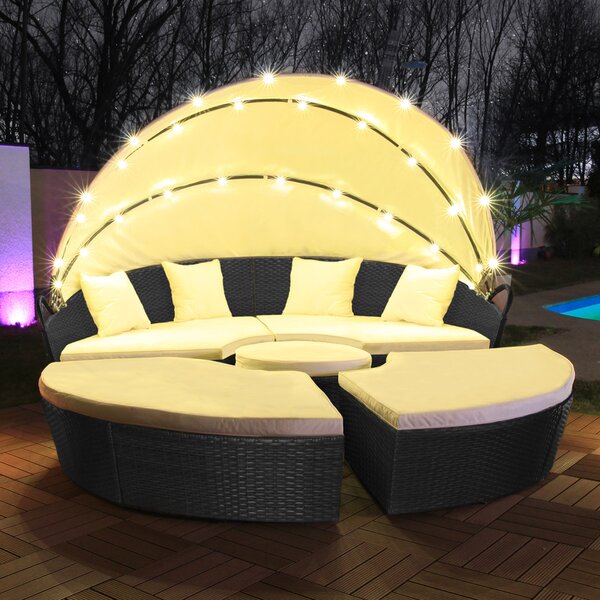 LED - Sun Island Rattan Lounge Polyratanová sedací souprava Lounger Island 210cm vetn krytu Cover Cover