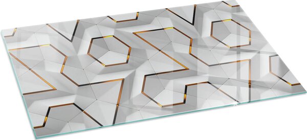 Sklenná podlahová deska 120x60 cm - Krbová deska sklenná - Krbová deska sklenná - Ochranné sklo - Ochranná deska proti jiskrám - Sklenná podlahová deska ohnivzdorná - Ochranná deska proti teplu - Ochrana podlahy ze skla - Geometrický 3D vzor