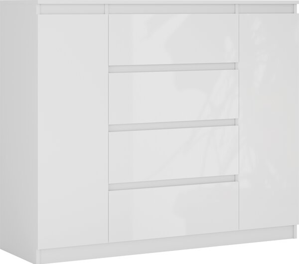 Komoda, barva: lesklá bílá, 140 x 39 x 101 cm, 2 dvíka a 4 zásuvky