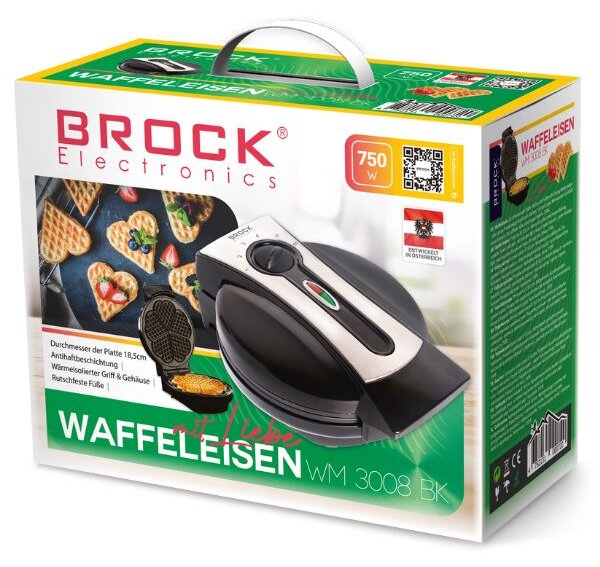 Vaflovač Brock na 5 vaflí ve tvaru srdce, 1000W, pečící deska 18cm, regulace teploty