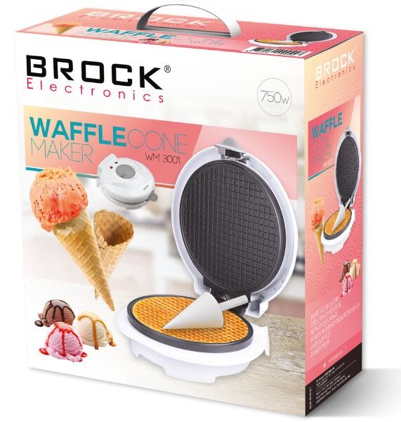 Vaflovač Brock, 750W, průměr pečící desky 19cm, forma na výrobu kornoutů, regulace teploty