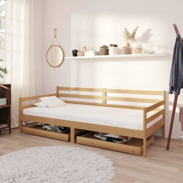 Denní postel se zásuvkami 90x200 cm medová masivní borové dřevo