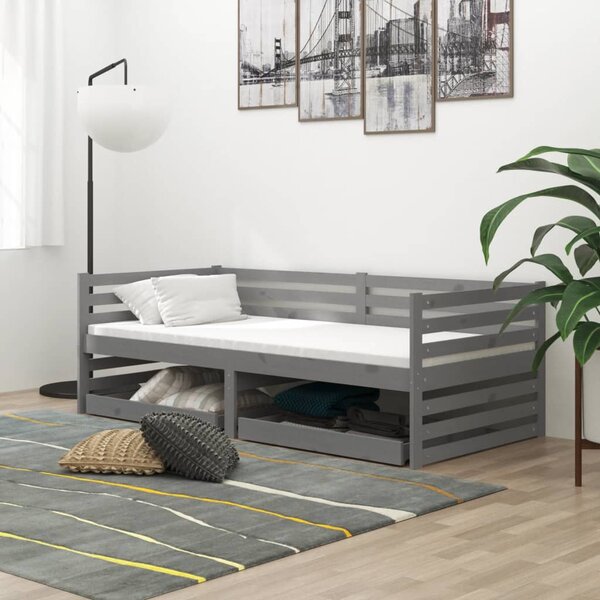 Denní postel se zásuvkami 90 x 200 cm šedá masivní borové dřevo