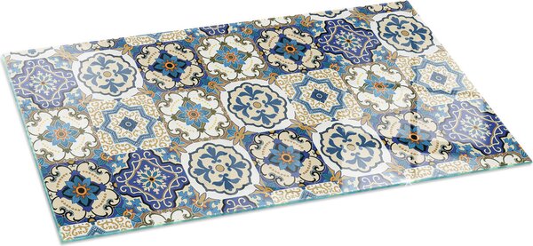 Sklenná podlahová deska 100x50 cm - Krbová deska sklenná - Krbová deska sklenná - Ochranné sklo - Ochranná deska proti jiskrám - Sklenná podlahová deska neholavá - Tepelná ochrana - Ochrana podlahy ze skla - Mozaikový vzor s kvty