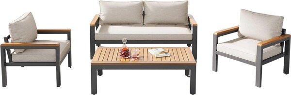 Lounge set - Sada zahradního nábytku - Pozinkovaný ocelový rám - Stl a podruky z akátového deva - Béová barva