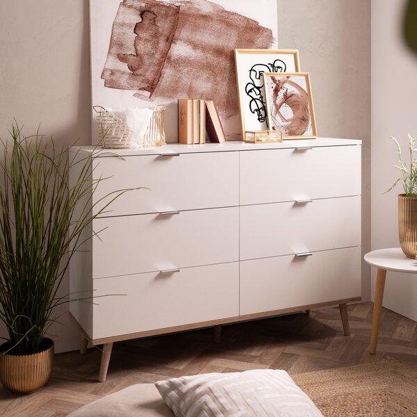 Homestyle4u komoda píborník highboard skí se 6 zásuvkami bílé dřevo