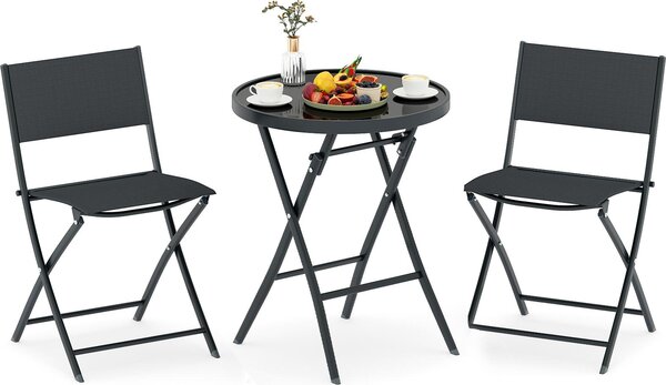 KOMFOTTEU bistro set, 3-dílný, skládací, zahradní set z textilie Textilene s kovovým rámem, stl z tvrzeného skla a 2 idle, jídelní set na balkon, Tereza