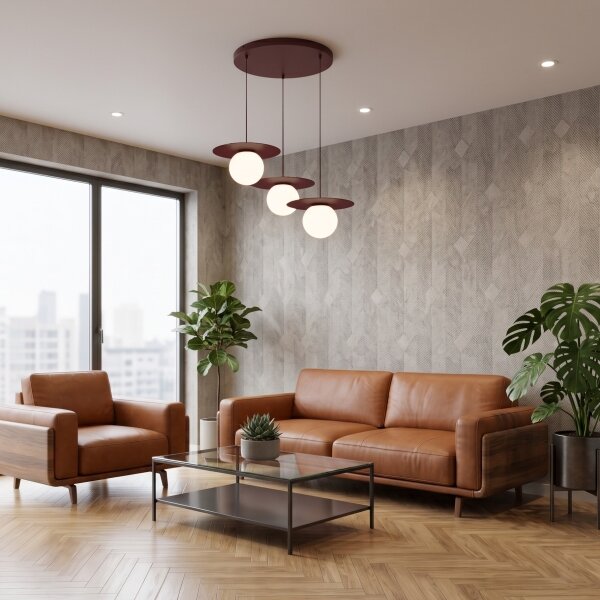 Lustr na lanku FLAT 3xE27/15W/230V burgundy