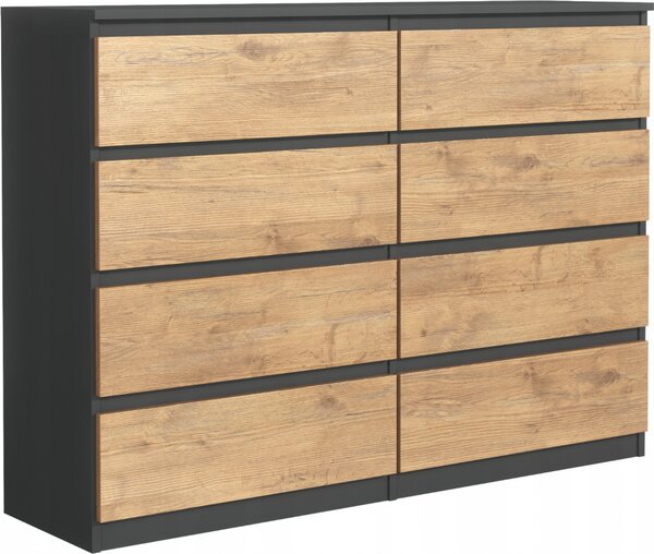 Komoda 8 zásuvek, barva: antracit / dub Lancelot, 120 x 101 x 39 cm