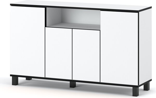 STIV Möbel | Komoda 140x35x80 cm Bílý Mat | 4 dvíka | 9 polic | Do obýváku, lonice nebo pracovny