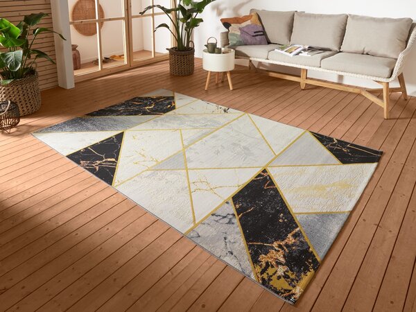 Hanse Home, Kusový koberec Flair 105610 Noble Black Grey Gold – na ven i na doma, 80x165, šedá, chodba / předsíň
