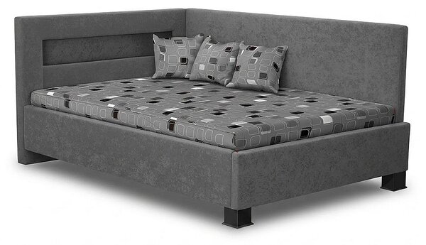 Postel MELISSA 140cm, s matrací, s roštem a s úložným prostorem alova šedá/ vzor na matraci