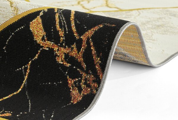 Hanse Home, Kusový koberec Flair 105610 Noble Black Grey Gold – na ven i na doma, 80x165, šedá, chodba / předsíň