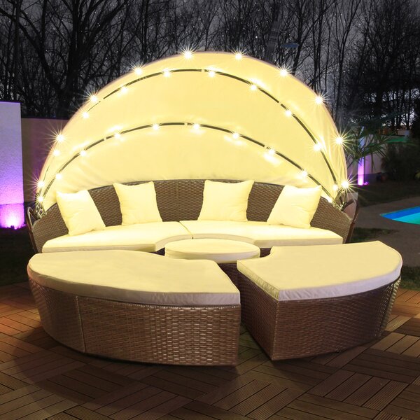 LED - Sun Island Rattan Lounge Polyratanová sedací souprava Lounger Island 210cm vetn krytu Cover Cover