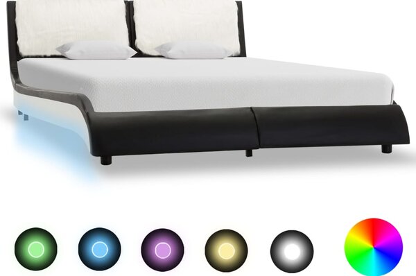 Rám postele s LED světlem černý a bílý umělá kůže 140 x 200 cm