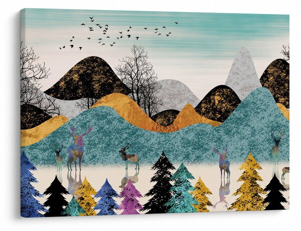 Grafický obraz s jeleny (70x50 cm)