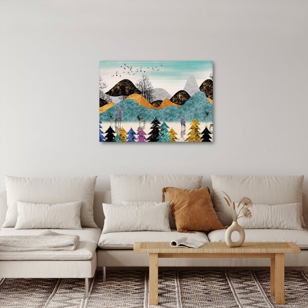 Grafický obraz s jeleny (70x50 cm)