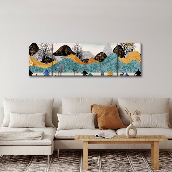 Grafický obraz s jeleny (170x50 cm)