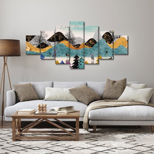 Grafický obraz s jeleny (210x100 cm)