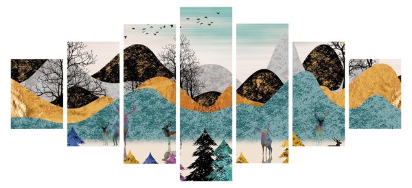 Grafický obraz s jeleny (210x100 cm)