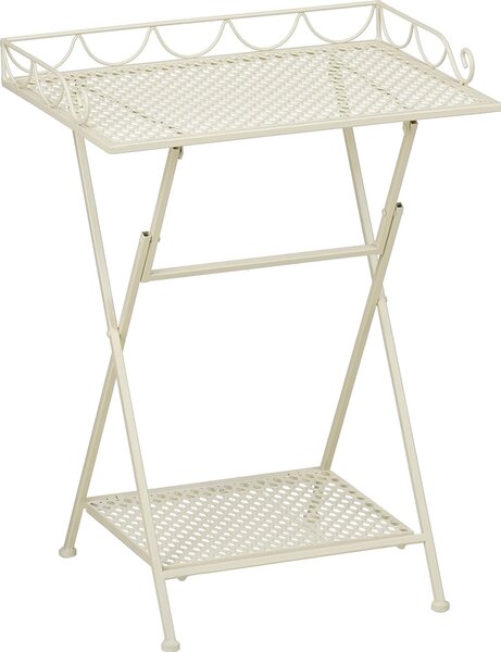Mica Decorations Marseille balkonový stolek – police na rostliny – 50 x 38 x 68 cm – odkládací stolek – povtrnostním vlivm odolné elezo – balkonový nábytek – smetanová barva