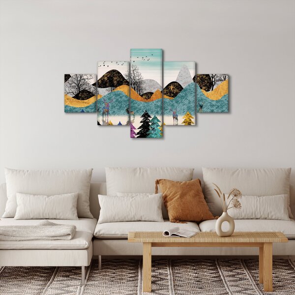Grafický obraz s jeleny (125x70 cm)