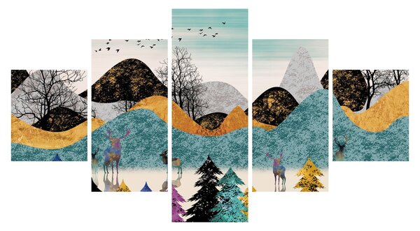 Grafický obraz s jeleny (125x70 cm)